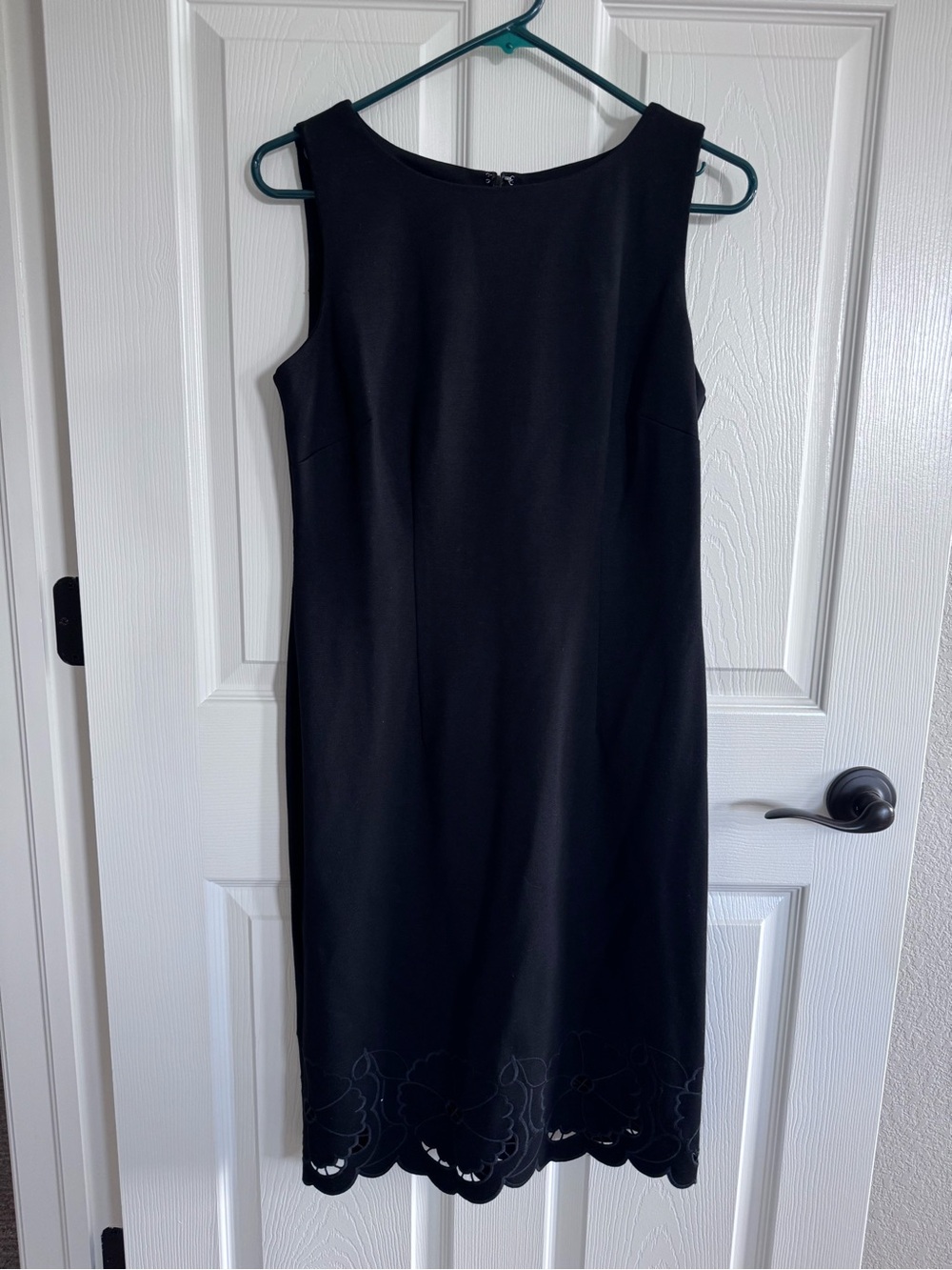 Talbots Black Sleeveless Sheath Dress with Scalloped Hem